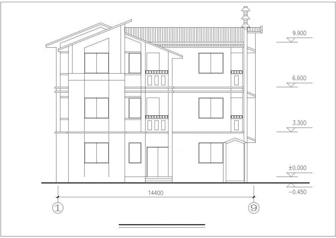 平湖市昌金花园小区3层砖混结构单体别墅建筑设计CAD图纸（含效果图）_图1