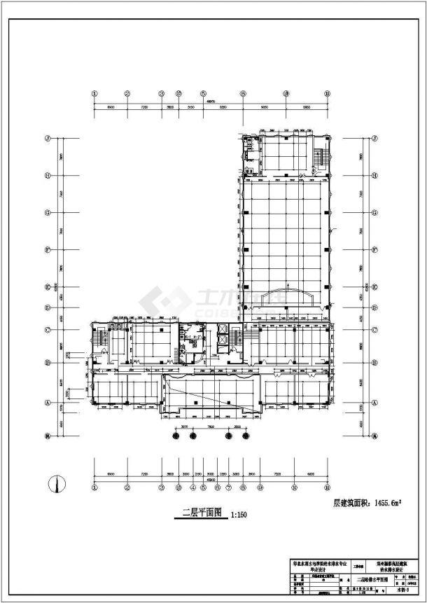 杭州市某小区14层框架结构综合楼给排水系统全套设计CAD图纸-图二