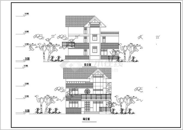 枣庄市新庄村265平米3层砖混结构单体乡村别墅建筑设计CAD图纸-图二