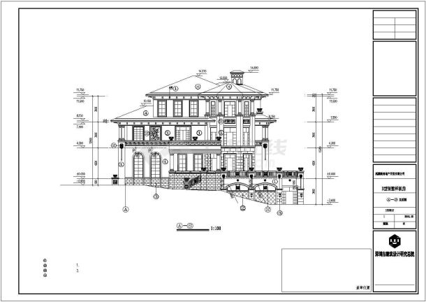 太原市某别墅区1040平米三层框混结构单体豪华别墅建筑设计CAD图纸-图二