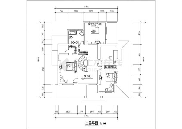 福州市山河花园小区3层砖混结构单体别墅平面设计CAD图纸-图二