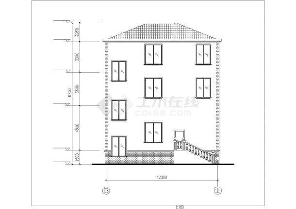临汾市泰富新村小区3层砖混结构单体别墅建筑设计CAD图纸（含半地下室）-图二