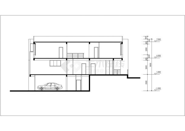 320平米2层混合结构简约型单体别墅建筑设计CAD图纸（含地下车库）-图一