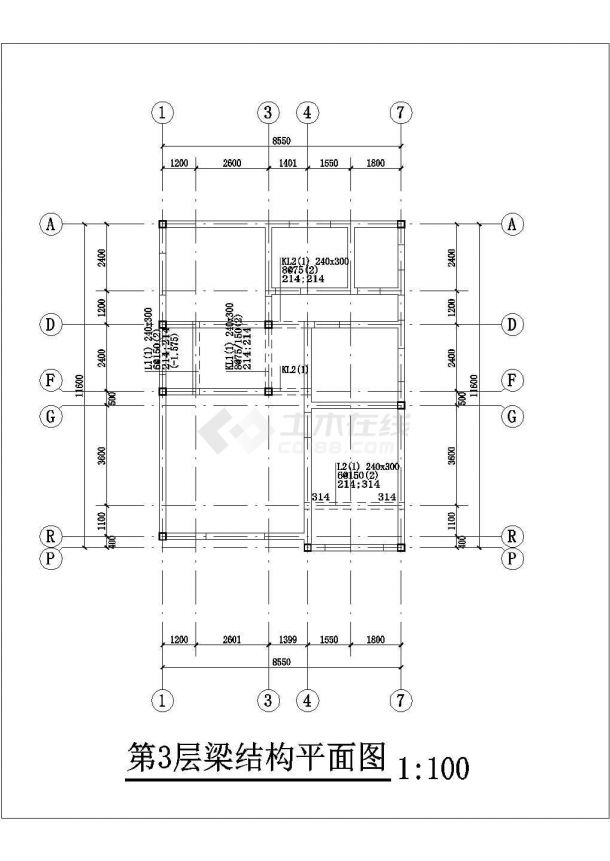 济南市洛夫雅居小区280平米3层砖混结构单体别墅建筑结构设计CAD图纸-图一