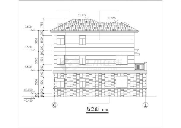 南阳市某现代化村镇195平米3层框混结构单体别墅建筑设计CAD图纸-图一