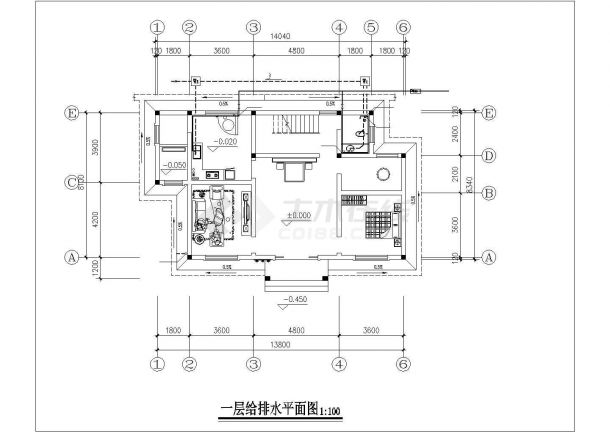 昆山市水涟苑小区3层砖混结构单体别墅给排水设计CAD图纸-图一
