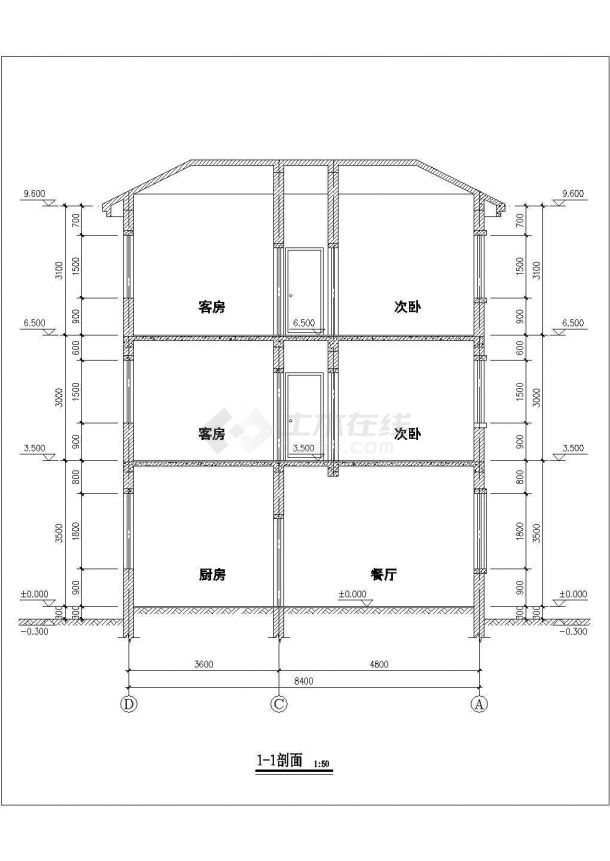温州市广济新村345平米3层砖混结构单体乡村别墅建筑设计CAD图纸-图一