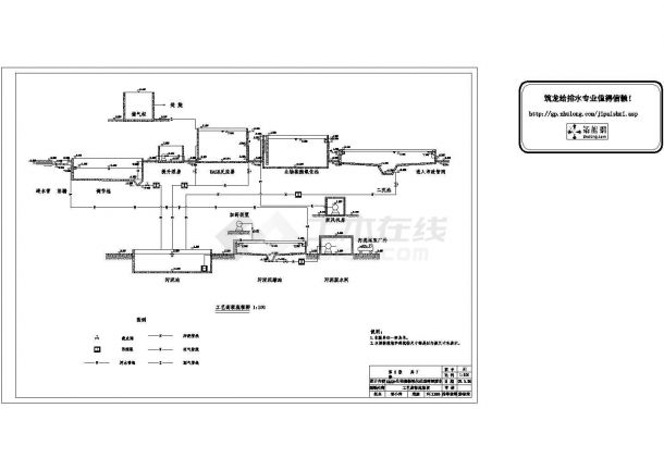 青岛某啤酒工厂废水处理系统设计CAD图纸（UASB+生物接触氧化处理）-图二