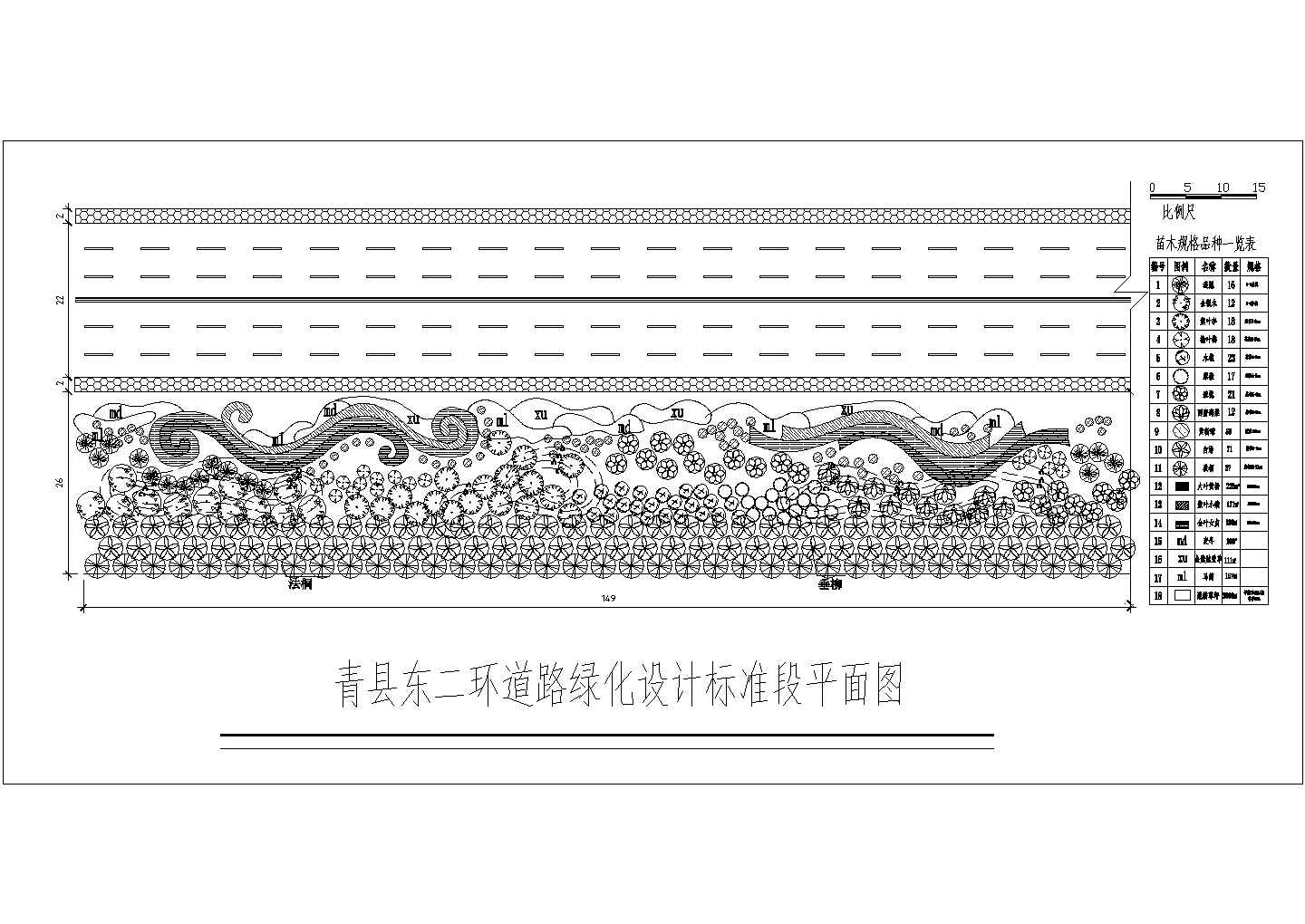 青县东二环道路绿化设计cad标准段平面图（甲级院设计）