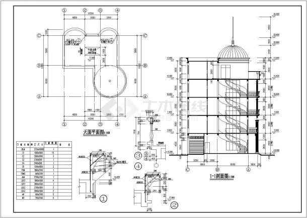 某五层钢框架结构欧式风格别墅洋房设计cad全套建施图（含设计说明）-图二
