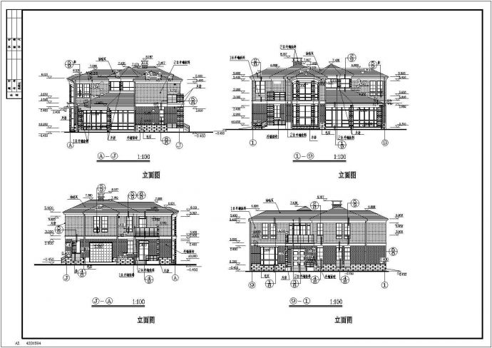七里香溪别墅园某二层框架结构欧式风格别墅设计cad全套建筑施工图（含设计说明）_图1