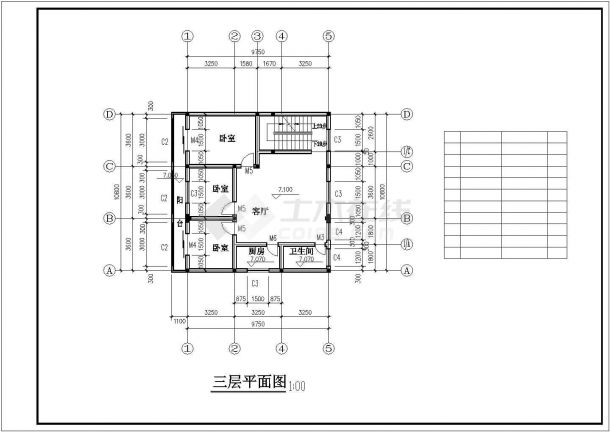 北京某培训中心3层学生宿舍楼建筑设计CAD设计图（含楼梯大样图）-图二
