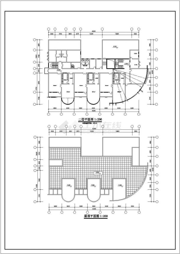 启东市第七中学1700平米2层混合结构教学楼建筑设计CAD图纸-图二