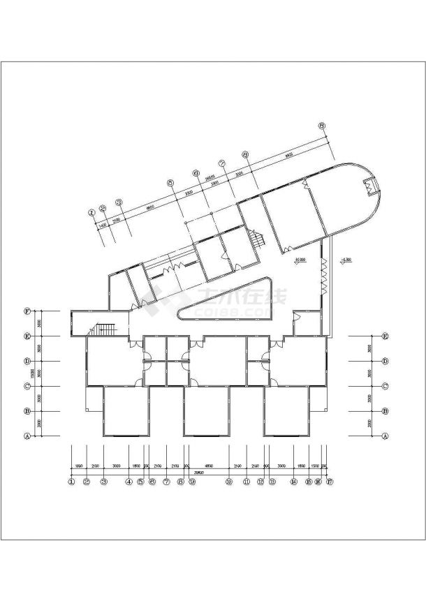 西安某大学附属幼儿园2层框架结构教学楼平立面设计CAD图纸-图一