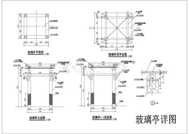 某景观玻璃亭设计cad建筑施工详图-图一