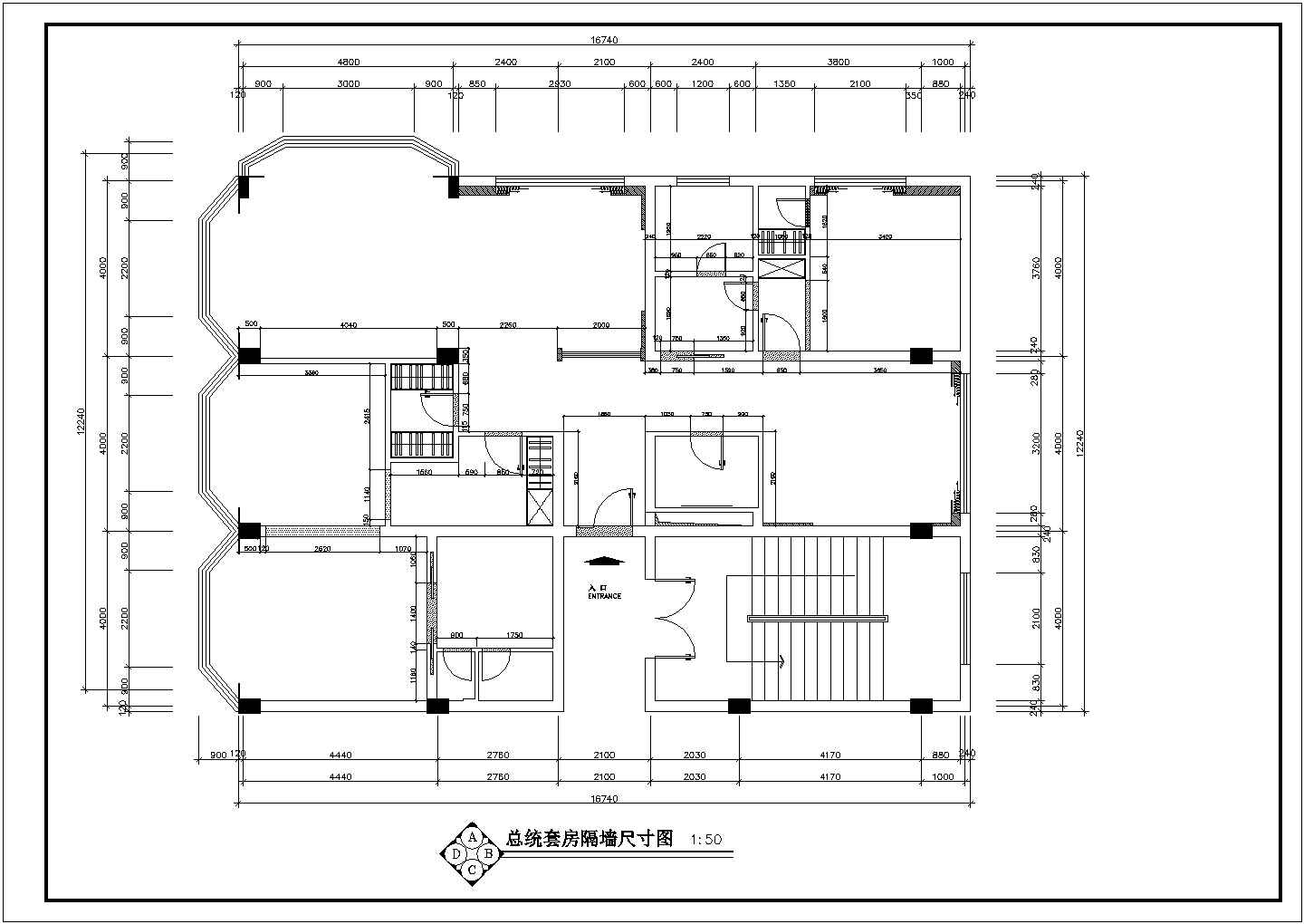 浙江省杭州市市区某五星级酒店内总统套房装修施工CAD图纸