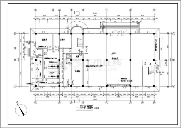 某学校食堂平剖面图-图二