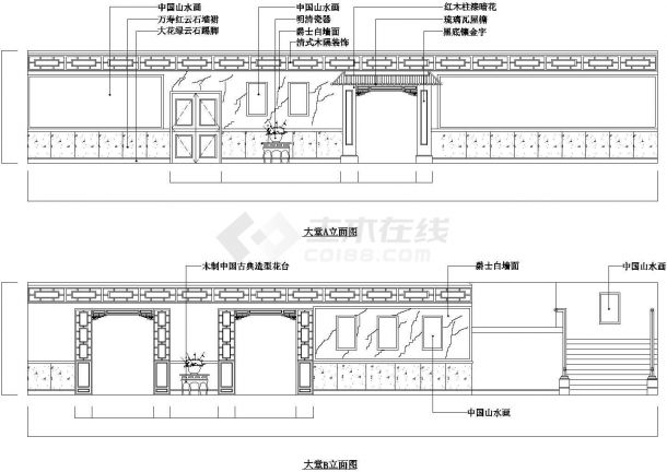 北京市大兴区某连锁酒店中餐厅全套装修设计CAD图纸-图一