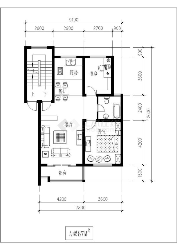 经典独户型住宅设计cad建筑平面方案图-图一
