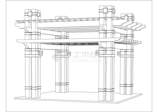 某景观廊架设计cad建筑施工详图（含3D示意图）-图二