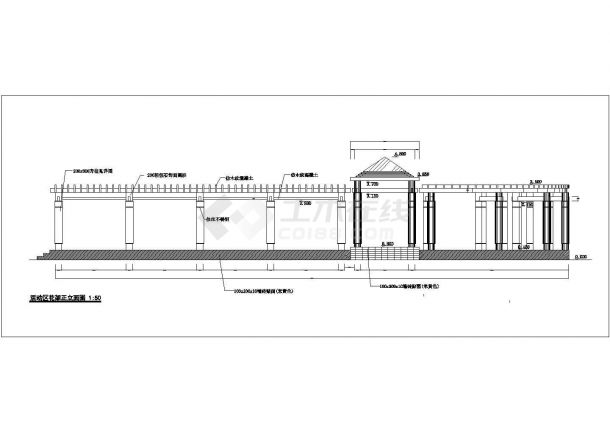 某活动区花架（风雨廊）设计cad建筑施工详图-图二