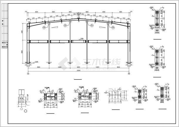 门式钢架车间结构CAD施工图-图二