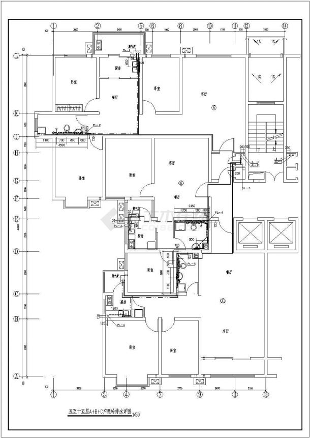 某高层电梯住宅建筑全套水施详细方案设计施工CAD图纸-图二