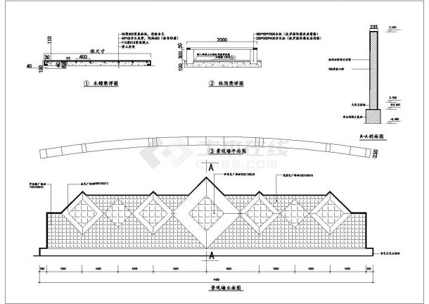 某入口景观大门设计cad建筑施工详图（含小品设计）-图二