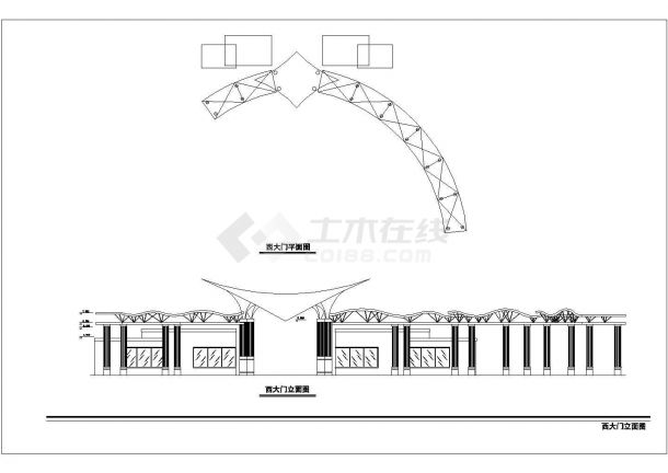 某景观大门设计cad建筑施工详图（标注详细）-图一