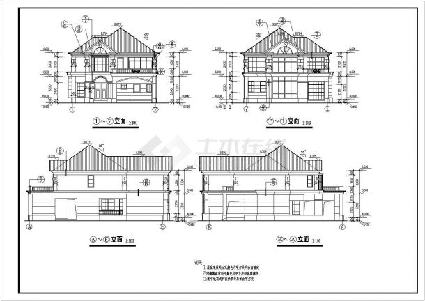 某砌体结构二层欧式风格私家小别墅设计cad全套建筑施工图（甲级院设计）-图二