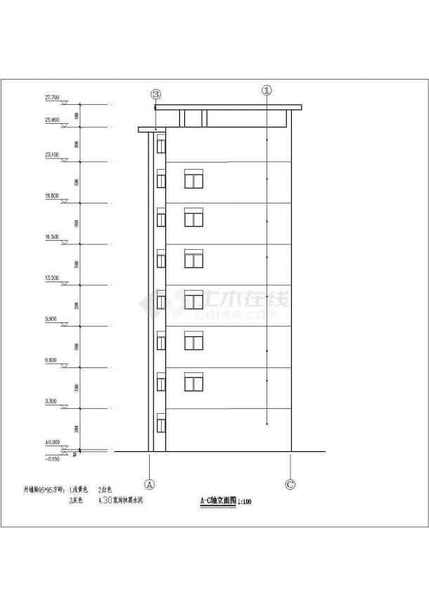 北京某学校6层砖混结构教师住宅楼建筑设计CAD图纸（含天面层和架空层）-图一