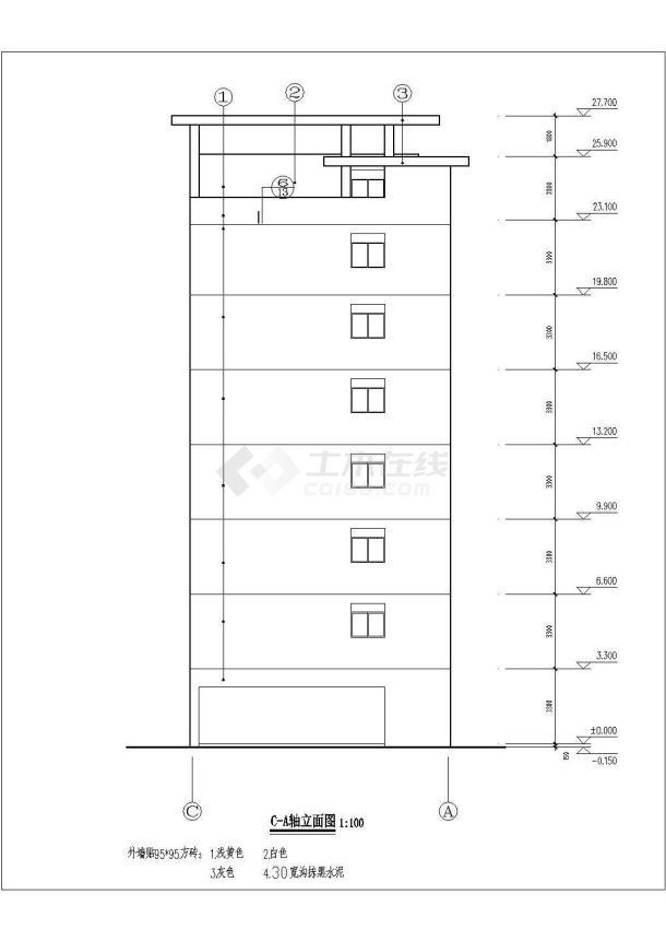 北京某学校6层砖混结构教师住宅楼建筑设计CAD图纸（含天面层和架空层）-图二
