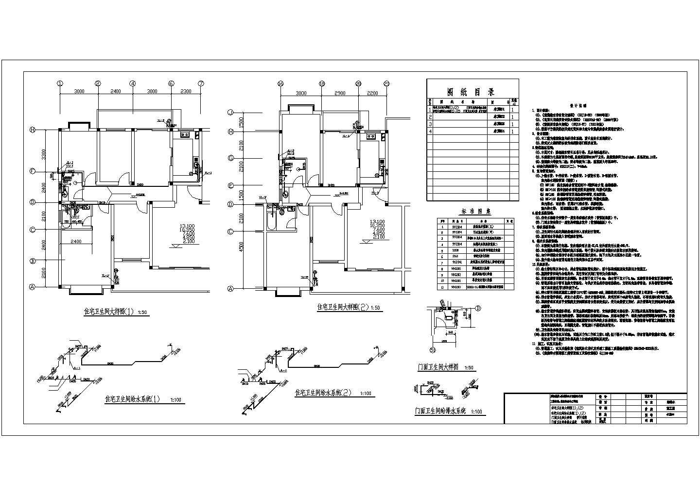 某小区多层建筑给排水系统方案设计施工CAD图纸（含设计说明）
