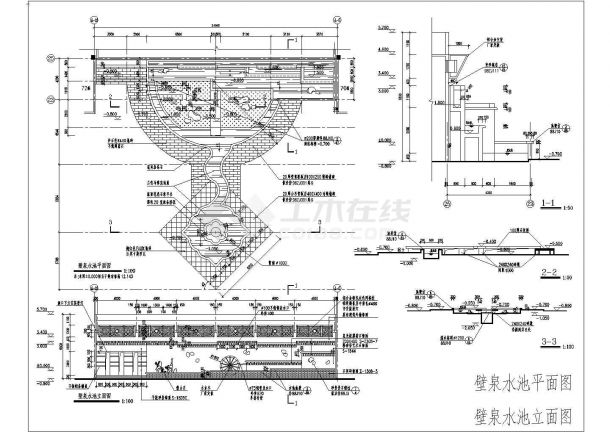 某景观壁泉水池设计cad平立剖面施工图-图一