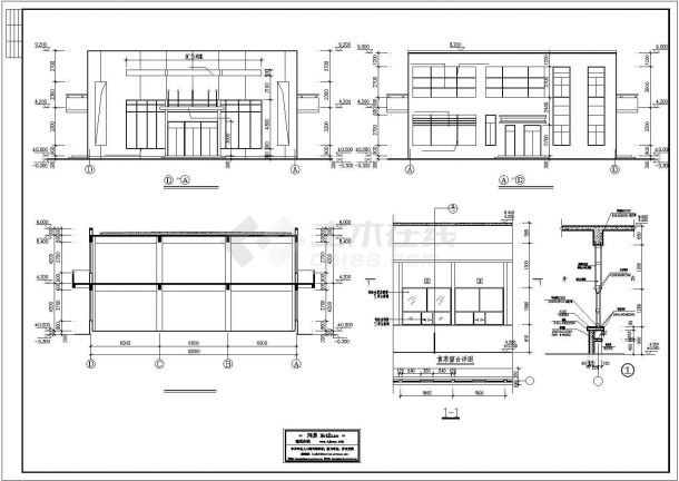 1552平方米二层食堂餐厅建筑设计施工cad图，共七张-图一