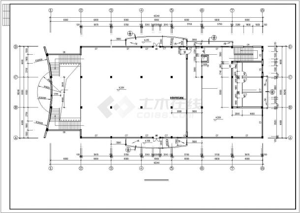 1552平方米二层食堂餐厅建筑设计施工cad图，共七张-图二