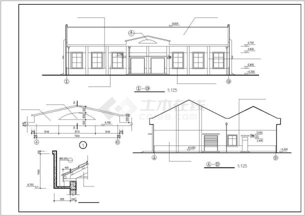 某中学食堂建筑施工图（CAD，4张图纸）-图二