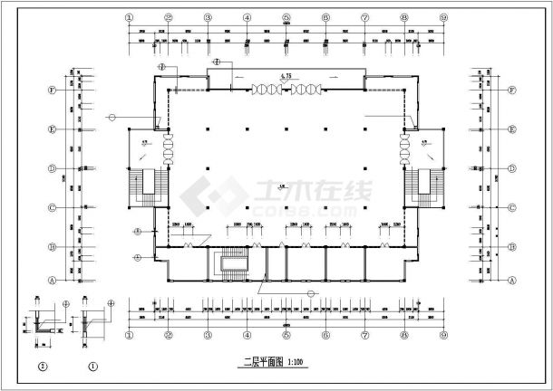某学院新校舍二层框架结构食堂（多功能厅）（2526㎡）设计cad全套建筑施工图（含设计说明）-图二