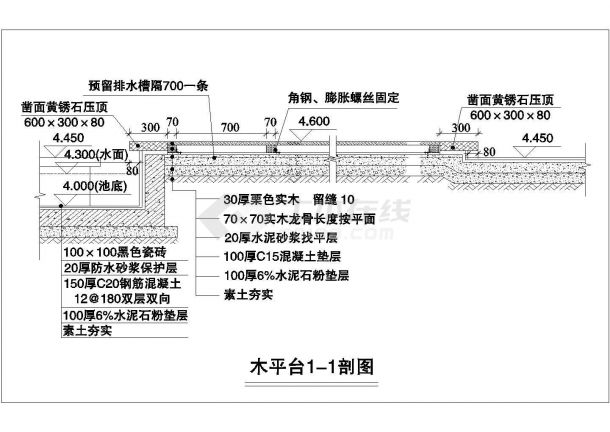 某景观木平台设计cad建筑施工详图（含雕塑设计）-图一