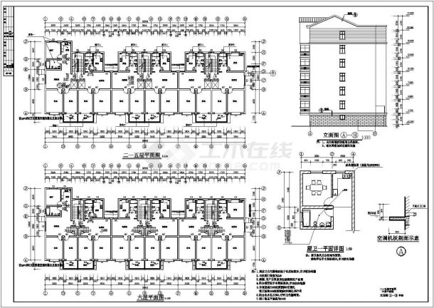 锦州市某现代化小区2900平米6层砖混结构住宅楼建筑设计CAD图纸-图二