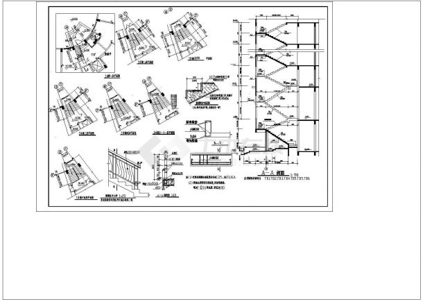 商住楼不锈钢楼梯扶手详图-平面 剖面 配筋cad非常标准图纸-图二