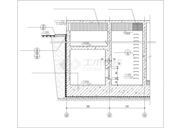 北京市某居住区单层砖混结构电气控制房建筑设计CAD图纸（含地下3层）-图一