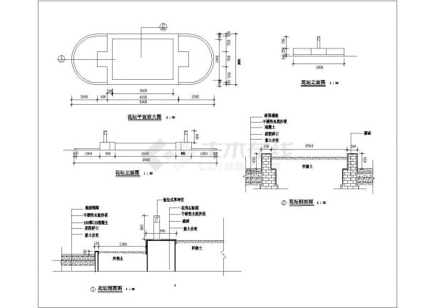 凤凰山公园花坛小品全套施工设计cad图(含浮雕平面放大图)-图一