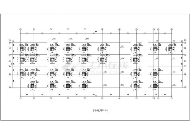 合肥市蜀山西路某8千平米7+1层钢混框架办公楼建筑结构设计CAD图纸-图二