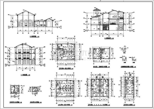 小区三层幼儿园建筑设计施工CAD图-图二