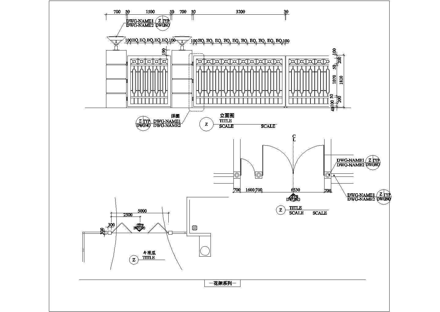 某现代景观建筑小品--大门设计cad施工详图