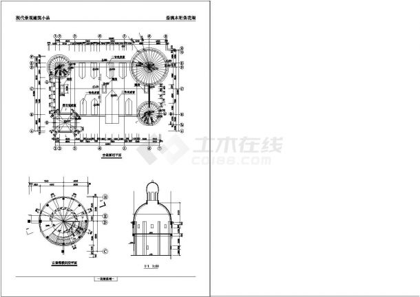 某欧式风格景观古堡设计cad全套建筑施工图-图一