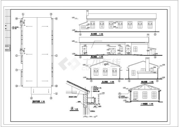 某工厂厂区职工食堂（单层砖混结构，248.22㎡）设计cad全套建筑施工图（含设计说明，含总平面）-图一
