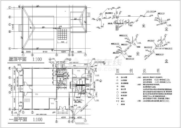 某一层框架结构别墅给排水设计cad全套施工图（含2套设计）-图一