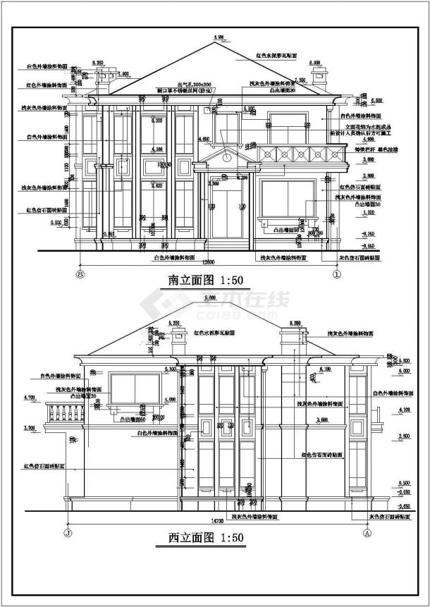 扬州市某民宿度假区2+1层混合结构独栋别墅建筑设计CAD图纸-图二